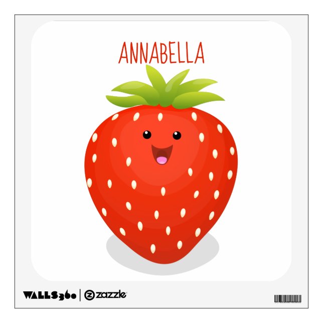 Cute kawaii strawberry cartoon illustration wall decal (Front)