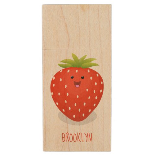 Cute kawaii strawberry cartoon illustration  wood flash drive