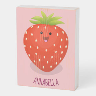 Cute kawaii strawberry cartoon illustration wooden box sign