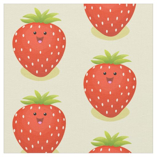 Cute kawaii strawberry cartoon illustration Wrappi Fabric