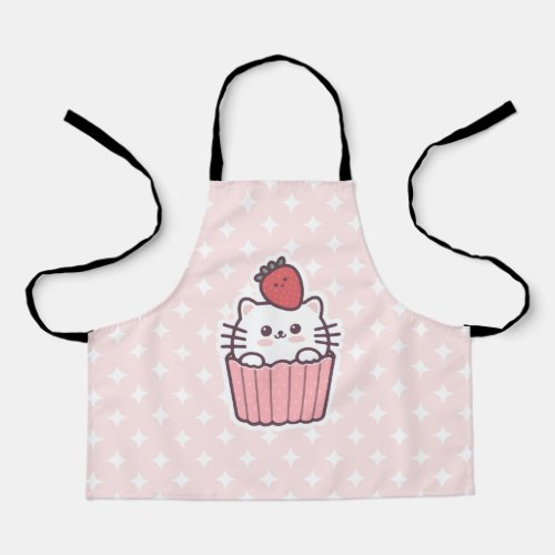 Cute Kawaii Strawberry Cat Cupcake Cartoon Apron