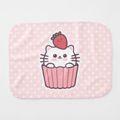Cute Kawaii Strawberry Cat Cupcake Cartoon Baby Burp Cloth