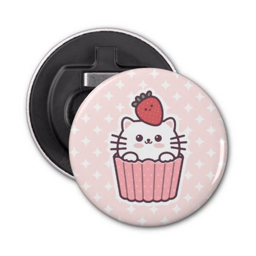 Cute Kawaii Strawberry Cat Cupcake Cartoon Bottle Opener