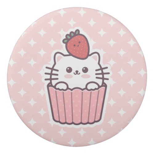 Cute Kawaii Strawberry Cat Cupcake Cartoon Eraser