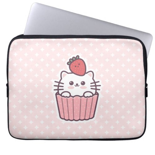 Cute Kawaii Strawberry Cat Cupcake Cartoon Laptop Sleeve
