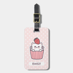 Cute Kawaii Strawberry Cat Cupcake Cartoon Luggage Tag