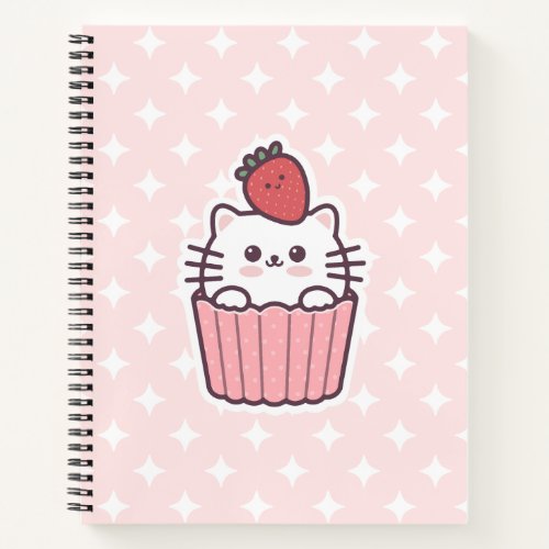 Cute Kawaii Strawberry Cat Cupcake Cartoon Notebook