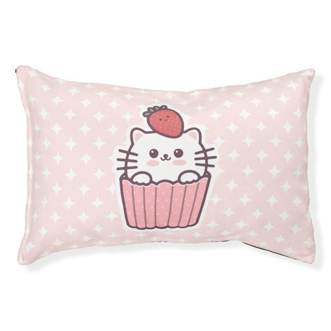 Cute Kawaii Strawberry Cat Cupcake Cartoon Pet Bed (Front)