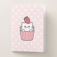 Cute Kawaii Strawberry Cat Cupcake Cartoon
