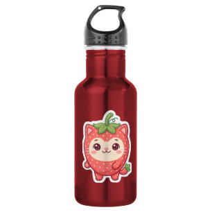 Cute Kawaii Strawberry Cat Stainless Steel Water Bottle