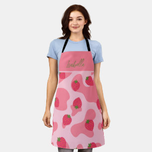 Cute Kawaii Strawberry Cow Pattern Apron