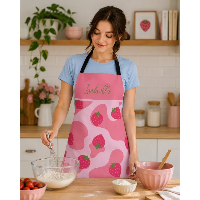Cute Kawaii Strawberry Cow Pattern Apron (Creator Uploaded)
