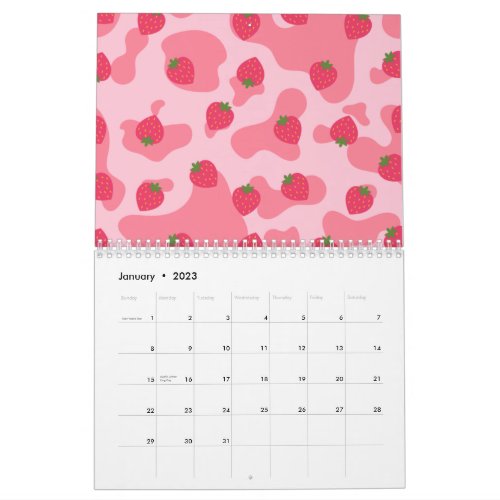 Cute Kawaii Strawberry Cow Pattern Calendar