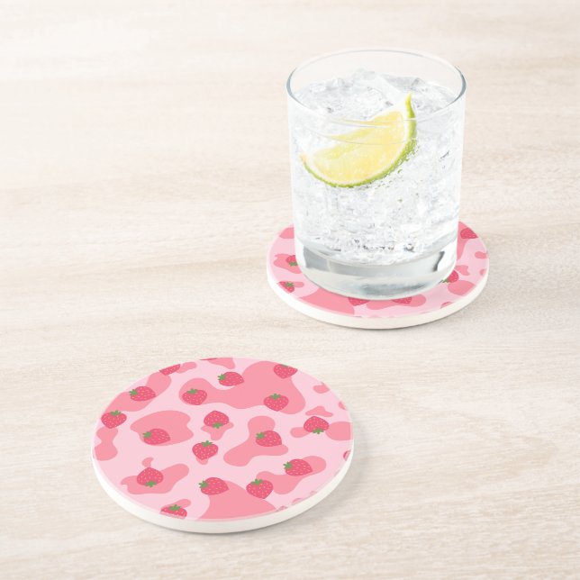 Cute Kawaii Strawberry Cow Pattern Coaster (Side)