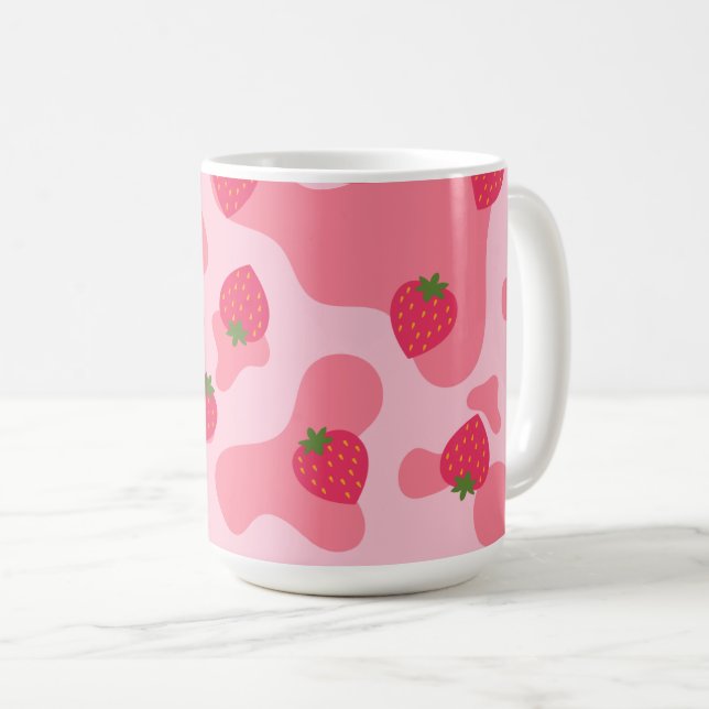 Cute Kawaii Strawberry Cow Pattern Coffee Mug (Front Right)