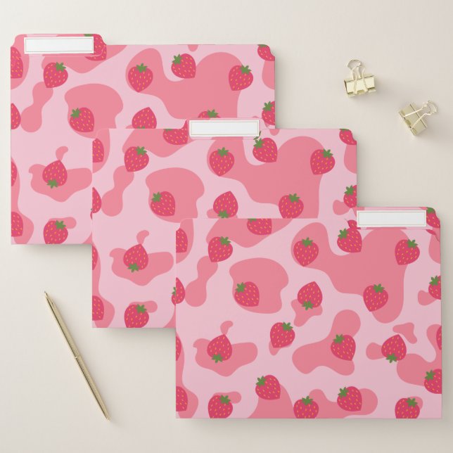 Cute Kawaii Strawberry Cow Pattern File Folder (Set)