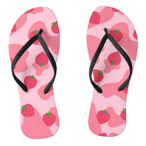 Cute Kawaii Strawberry Cow Pattern Flip Flops