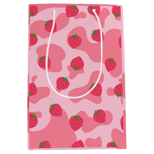 Cute Kawaii Strawberry Cow Pattern Medium Gift Bag (Front)