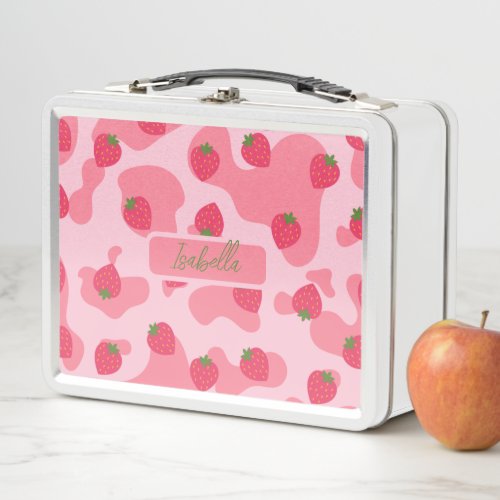 Cute Kawaii Strawberry Cow Pattern Metal Lunch Box