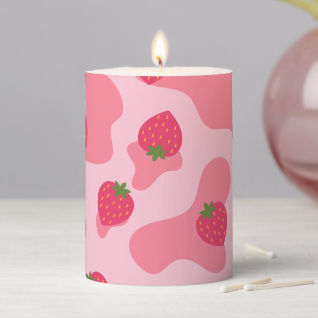 Cute Kawaii Strawberry Cow Pattern  Pillar Candle (In Situ)