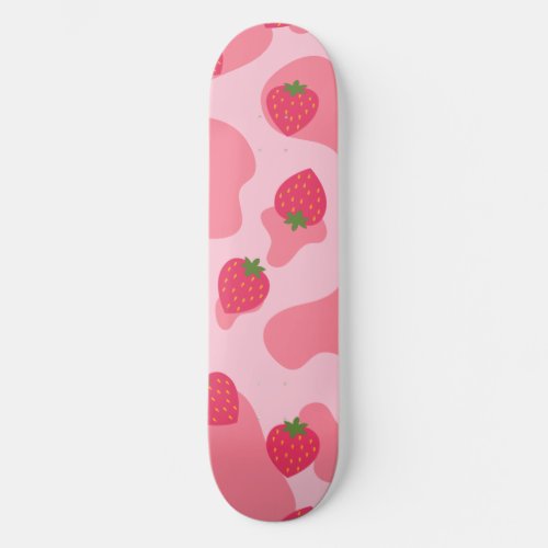 Cute Kawaii Strawberry Cow Pattern Skateboard