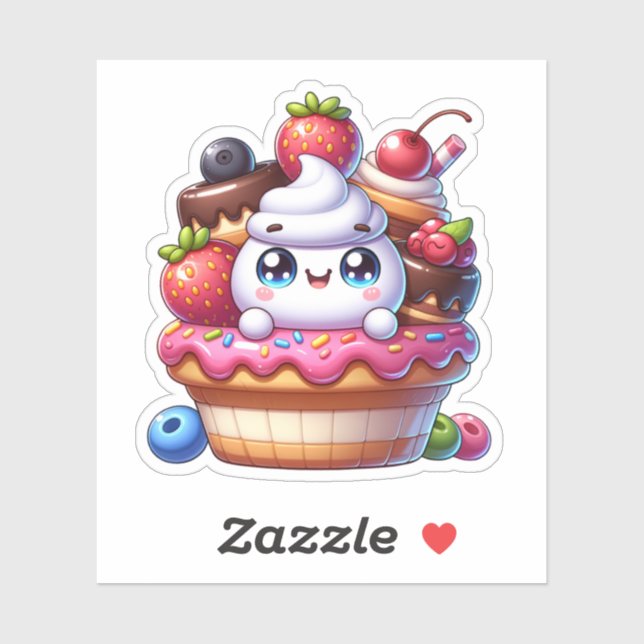 Cute Kawaii Strawberry Cupcake Sticker (Sheet)