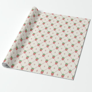 Cute Kawaii Strawberry Grid Red & Beige Wrapping Paper