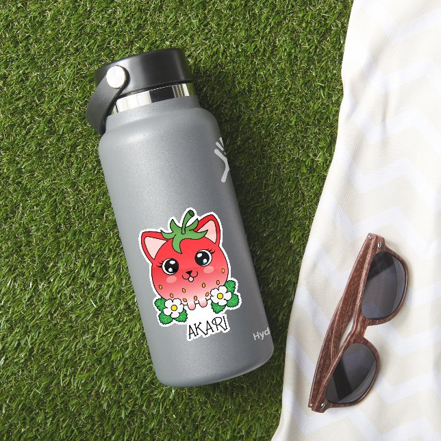 Cute Kawaii Strawberry Kitty Cat Sticker (HydroFlask Insitu)