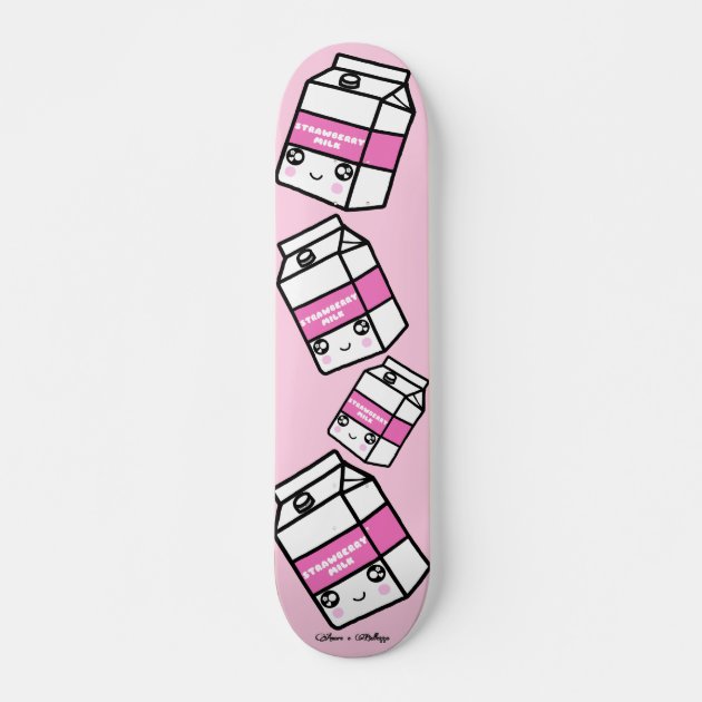 Cute Kawaii Strawberry Milk Dairy Yum Pastel Pink Skateboard | Zazzle