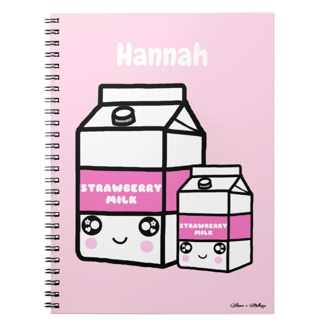 Cute Kawaii Strawberry Milk Duo Dairy Drink Pink Notebook (Front)
