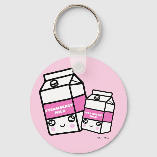 Cute Kawaii Strawberry Milk Sweet Dairy Foodie BFF Keychain (Front)
