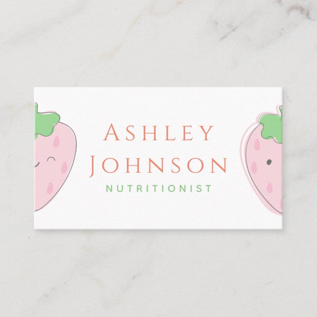 Cute Kawaii Strawberry Nutritionist Dietitian Food Business Card (Front)