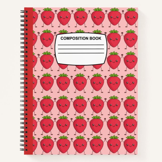 Cute Kawaii Strawberry Spiral Composition Notebook (Front)