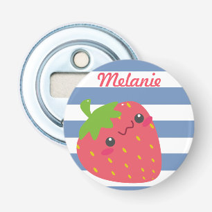 Cute Kawaii Strawberry Striped Personalised Bottle Opener
