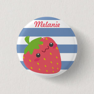 Cute Kawaii Strawberry Striped Personalised Button