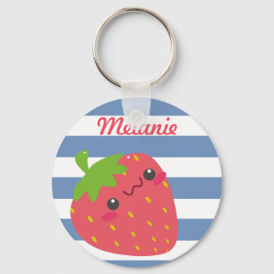 Cute Kawaii Strawberry Striped Personalised Keychain