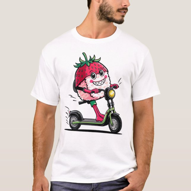 Cute kawaii strawberry sushi Scooter Deliver T-Shirt (Front)