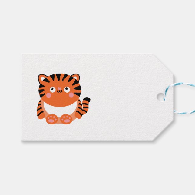 Cute kawaii-style animals tiger gift tag (Front (Horizontal))