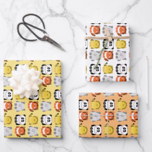 Cute kawaii-style animals wrapping paper
