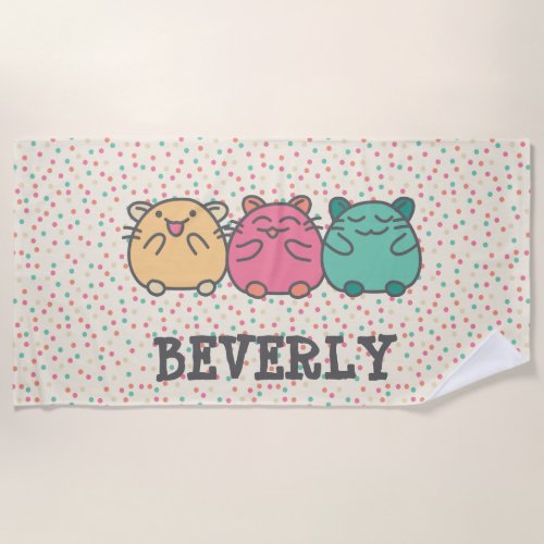 Cute Kawaii Style Cartoon Hamsters Personalized Beach Towel