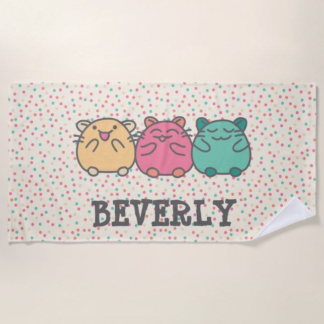 Cute Kawaii Style Cartoon Hamsters Personalized Beach Towel (Front)