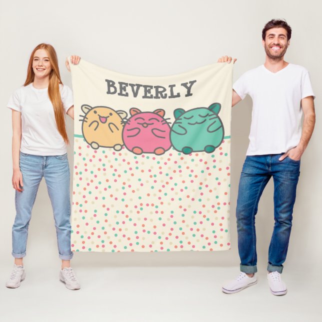 Cute Kawaii Style Cartoon Hamsters Personalized Fleece Blanket (In Situ)
