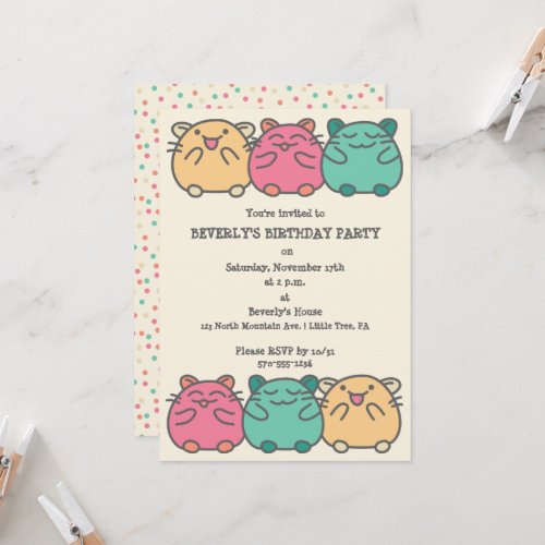 Cute Kawaii Style Cartoon Hamsters Personalized Invitation