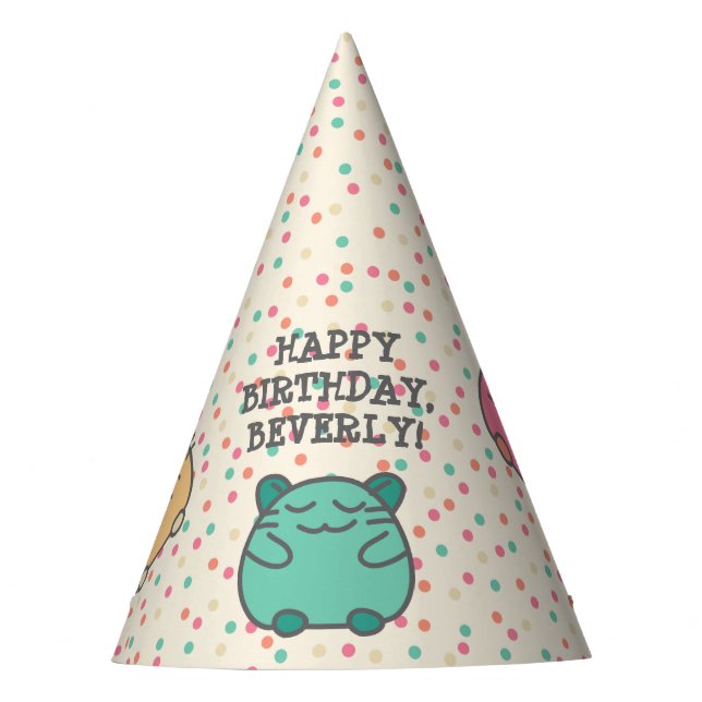 Cute Kawaii Style Cartoon Hamsters Personalized Party Hat (Front)