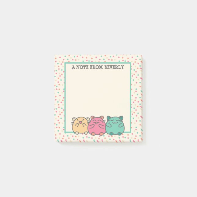 Cute Kawaii Style Cartoon Hamsters Personalized Post-it Notes (Front)