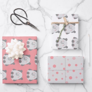 Cute kawaii-style elephant wrapping paper