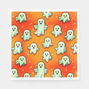 Cute Kawaii Style Ghosts on Orange Napkins