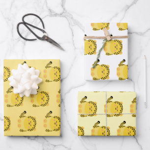 Cute kawaii-style leopard wrapping paper