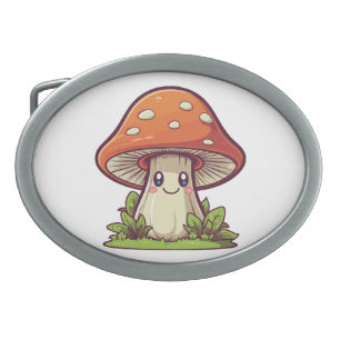 Cute kawaii style, Mushroom foraging Belt Buckle