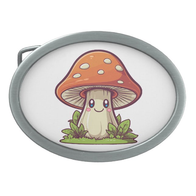 Cute kawaii style, Mushroom foraging Belt Buckle (Front)